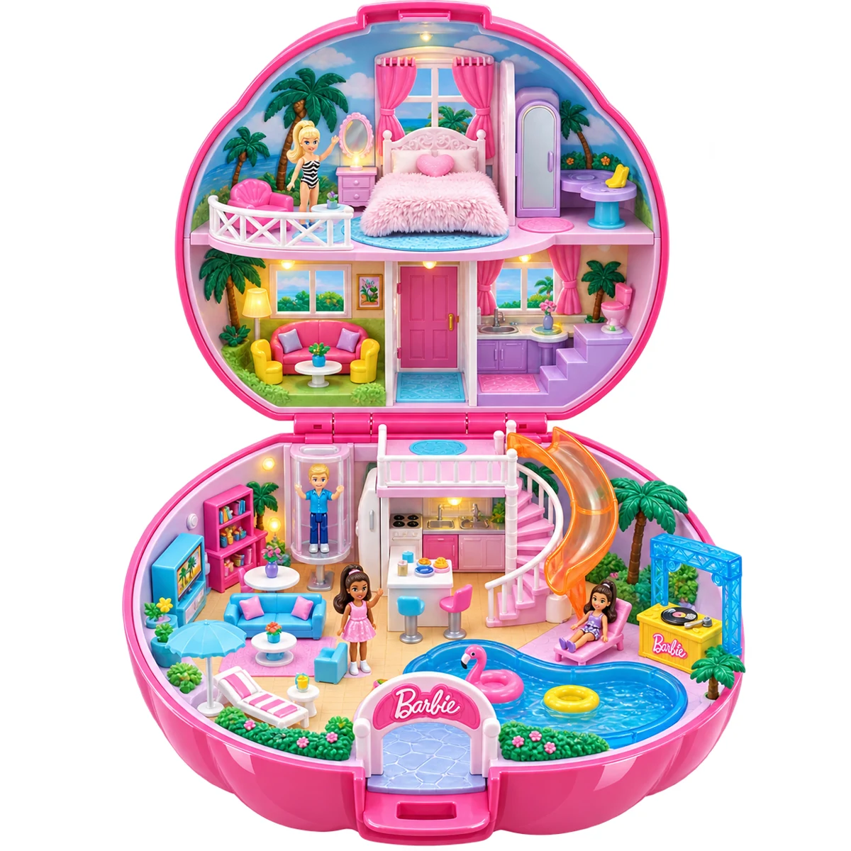 Barbie Casa Resort Concha - Playset 2 em 1 com Estojo, 3 Bonecas e Piscina - Mattel