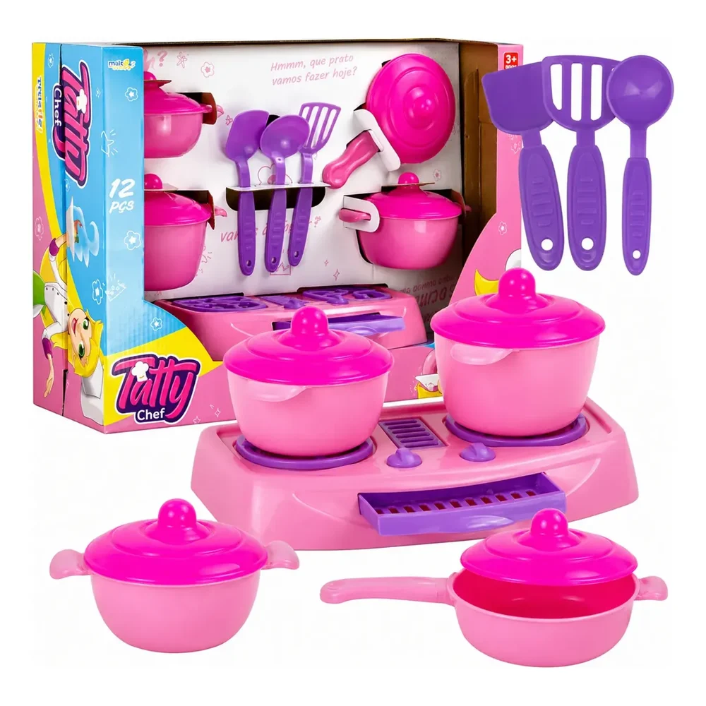 Kit de Cozinha Tatty Chef 12 Peças - Panelinhas + Fogãozinho - Maltex